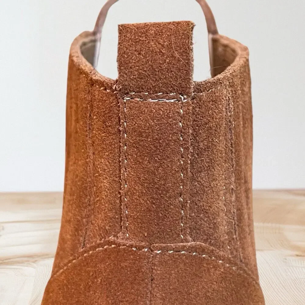 Marc Fisher‎ Alva Booties NEW Suede Leather Womens Size 10 M Cognac Stacked Heel